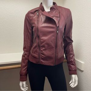 Wet Seal Faux Leather Moto Jacket in wine color Sz M